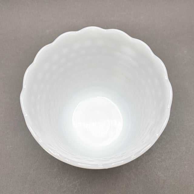 Vintage White Milk Glass “Dot and Dash” Hobnail Planter With Scalloped Rim For Sale In New York - Image 6 of 9