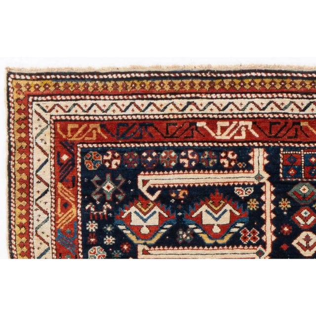 Blue Antique Circa 1880 Blue Akstafa Caucasian Hand Knotted Rug 3ft 10in X 8ft 2in For Sale - Image 8 of 11
