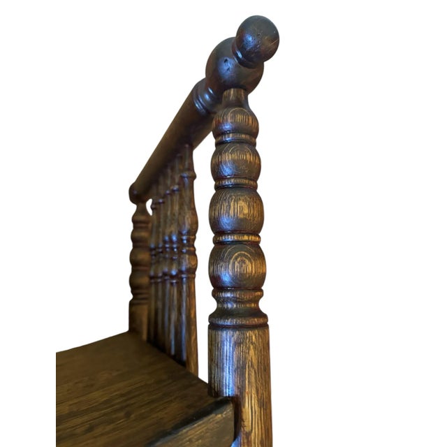 Sienna 19th Century American Oak Bench With Bobbin Turned Sides and Shaped Seat. For Sale - Image 8 of 8