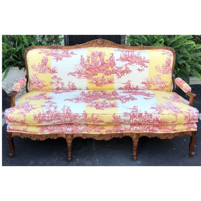 French Provincial Antique Louis XV Style French Provincial Sofa Settee W Brunschwig & Fils For Sale - Image 3 of 6