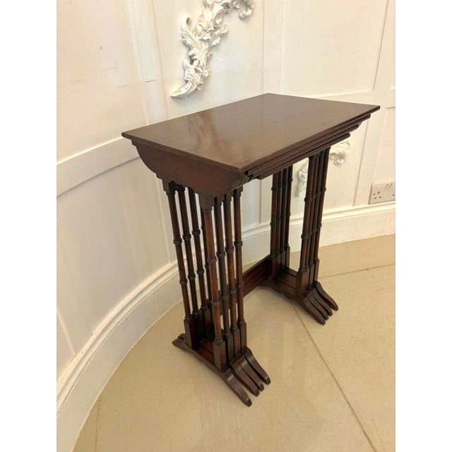 Antique Edwardian Mahogany Quartetto Nesting Tables with Satinwood Inlay, 1900, Set of 4 For Sale - Image 3 of 14