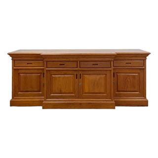 Antique Style Oak Office Credenza With Locking Doors and Finished Back For Sale