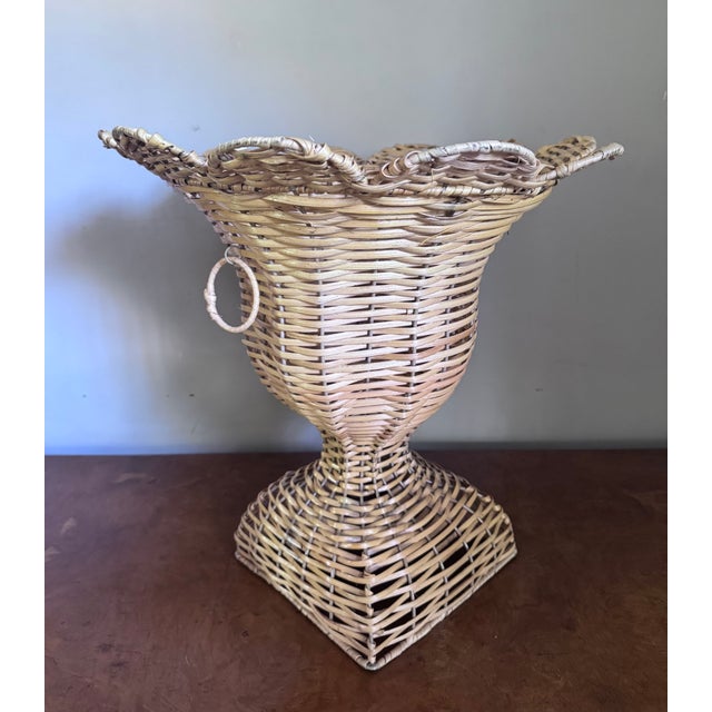 Wood Pair of Large Vintage Wicker Urns For Sale - Image 7 of 17