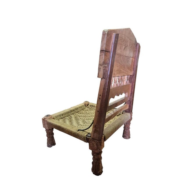 Wood Low Indian Hand-Carved Chairs with Elephant Backrests, 1950s, Set of 2 For Sale - Image 7 of 18
