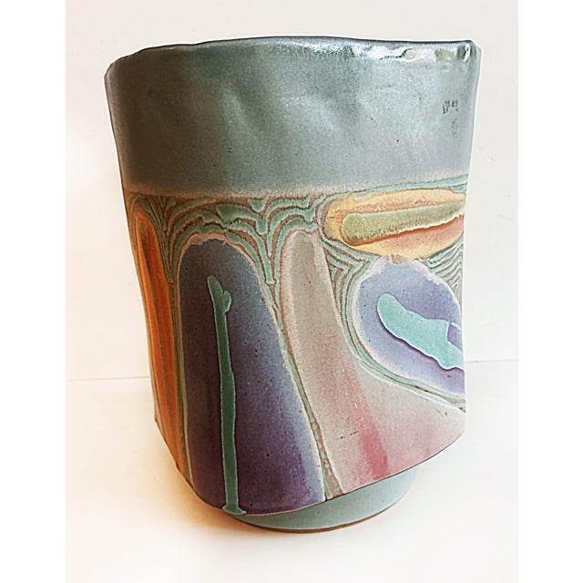 Large Vintage Abstract Studio Pottery Planter Glazed in Muted Tones Offered for sale is very large abstract studio pottery...