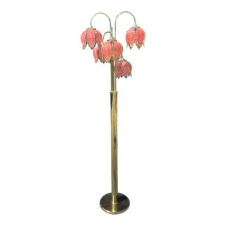 1970s Hollywood Regency Brass Waterfall Flower Floor Lamp For Sale