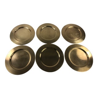 1970s Modern Brass Charger Plates - Set of 6 For Sale