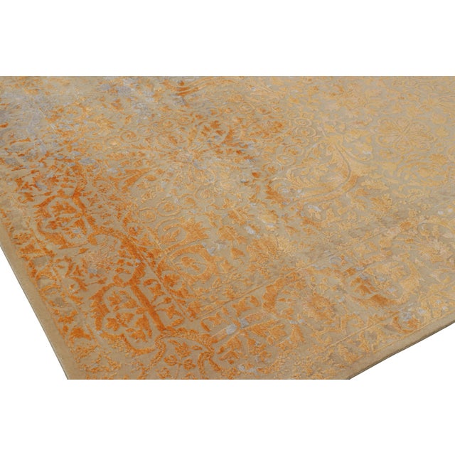 Rug & Kilim’s Modern Classics Rug With Floral Patterns in Gold and Blue Tones For Sale In New York - Image 6 of 7