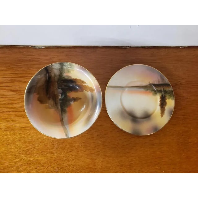 Noritake 1920s Japanese Noritake Porcelain Tree in the Meadow Pattern Pedestal Bowl With Underplate For Sale - Image 4 of 5