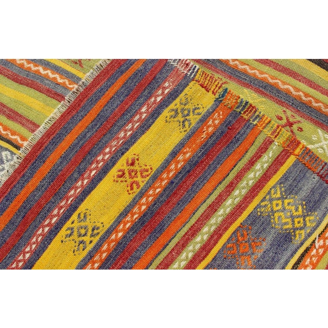 Vintage Turkish Kilim Rug in Yellow, Red, Green, and Blue With Tribal Motifs For Sale - Image 12 of 13