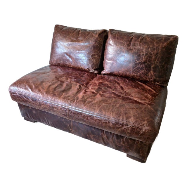 Restoration Hardware Maxwell Leather Armless Sofa For Sale