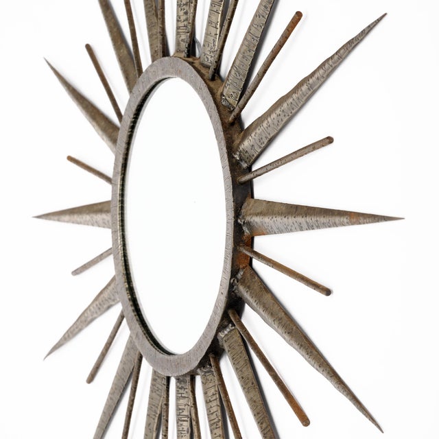 French Mid-Century Modern Hand-Hammered Metal Sunburst Mirror, Circa 1960 For Sale - Image 9 of 9