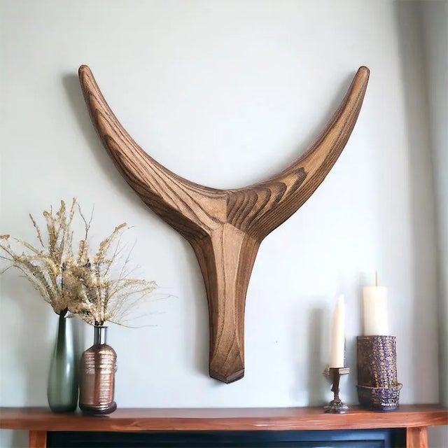 2020s Medium Nguni Head Black Iroko, Animal Head Wall Sculpture, Gunsmoke For Sale - Image 5 of 9