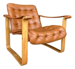 Mid Century Leather Lounge Chair Oy Bj Dahlqvist Ab Finland for B. D. Furniture
