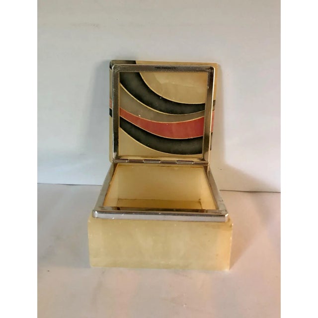 Stone Contemporary Italian Alabaster Box With Hinged Lid With Geometric Design For Sale - Image 7 of 8