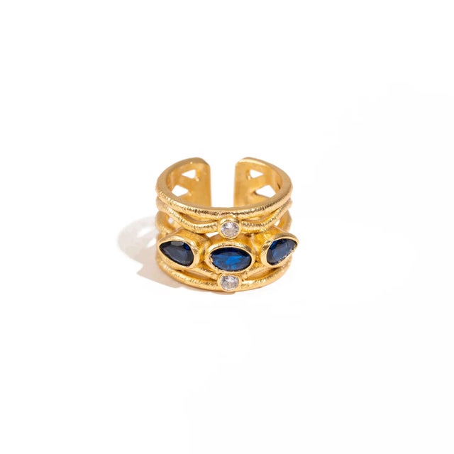 Gemstone Sapphire & Diamond Regal Adjustable Gold Ring, Size 4 For Sale - Image 7 of 8
