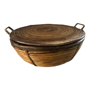 Vintage Split Reed Basket and Tray Trimmed in Brass