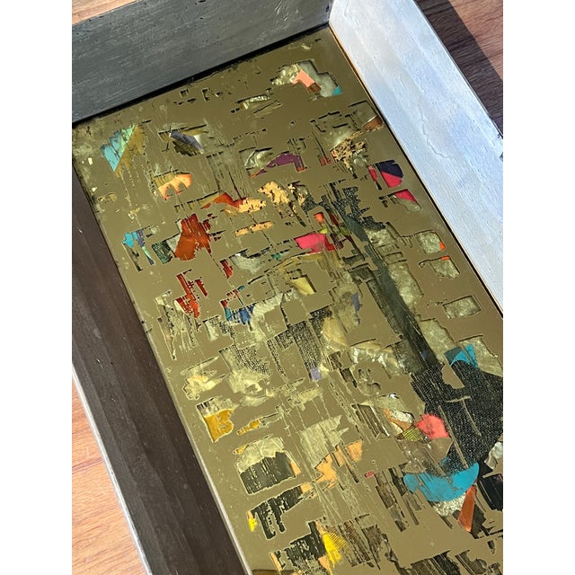 Vintage Brutalist Reverse Glass Mirror Art Signed Mixed Media MCM Jere Style 25" For Sale - Image 4 of 17