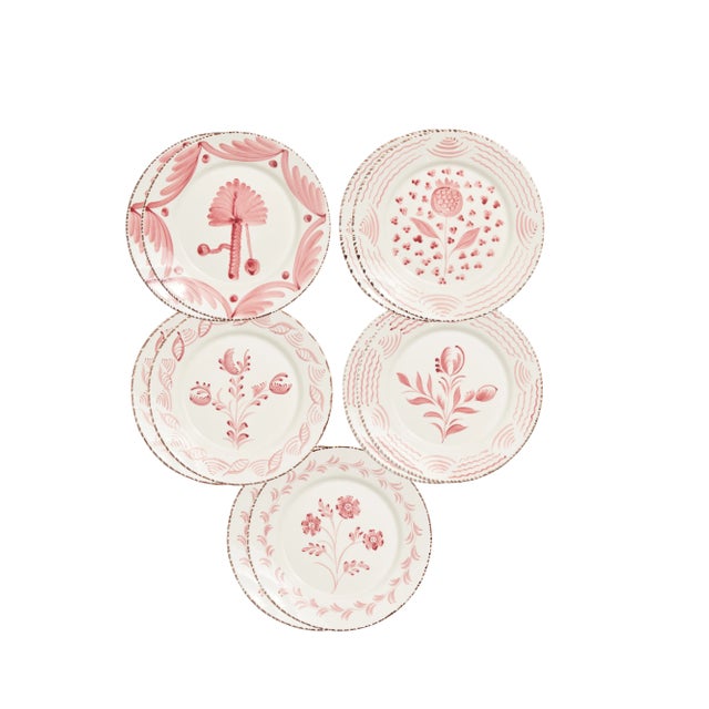 Ceramic Casa Nuno Pink and White Dinner Plates, Mixed Patterns, Set of 10 For Sale - Image 7 of 7