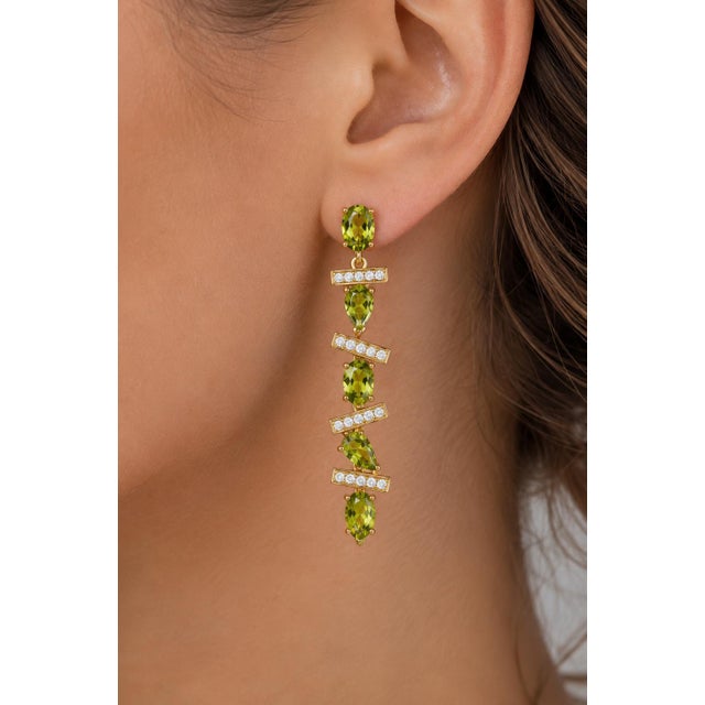 Modern Modern Geometric Peridot Drop Earrings, Silver, Gold, Pair For Sale - Image 3 of 8