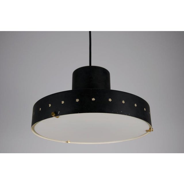 Black Metal and Opaline Glass Pendant Lamp attributed to Stilnovo, Italy, 1960s For Sale - Image 11 of 13