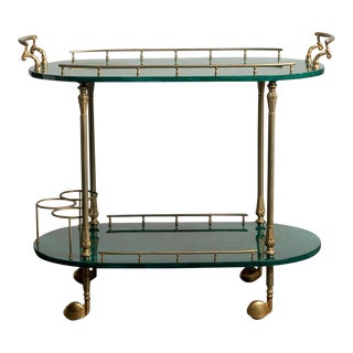 1960 Aldo Tura Emerald Green Lacquered Goatskin Bar Cart Signed For Sale