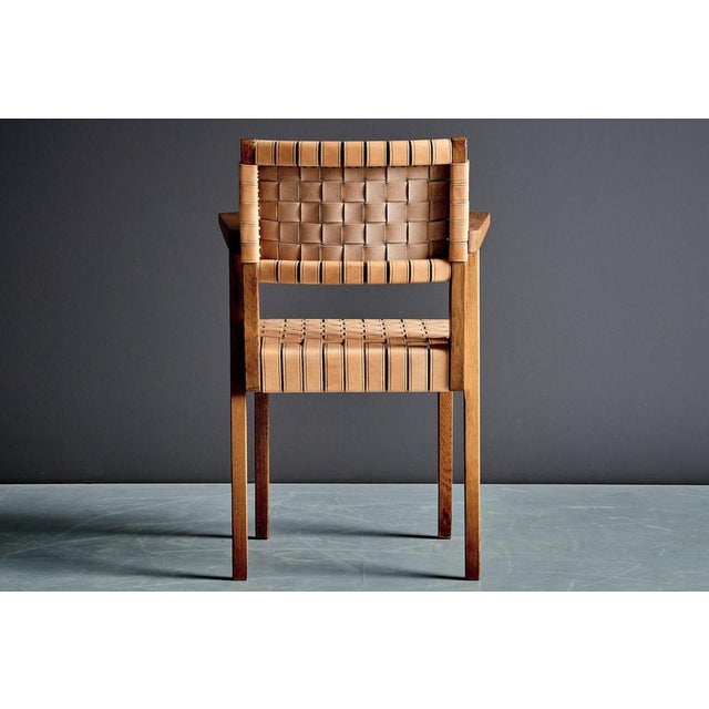 Wood Oak Webbed Chairs in Leather Webbing attributed to Jens Risom, France, 1950s, Set of 10 For Sale - Image 7 of 18