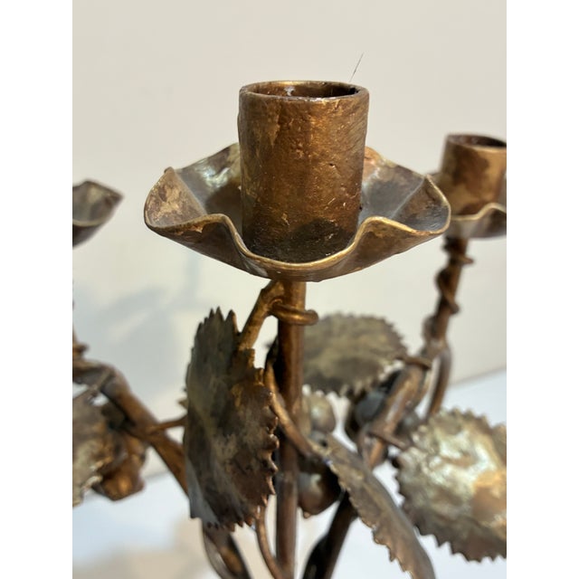 Metal Hand Forged Wrought Iron Grapevine Five-Light Candelabra, 19” For Sale - Image 7 of 7