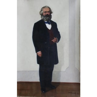 Karl Marx Portrait, Antique Oil Painting, Socialist Realism Art 200-130 For Sale