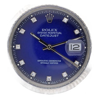 Rolex Datejust 16014 Blue Vignette Diamond Dial 36mm Steel White Gold Watch For Sale