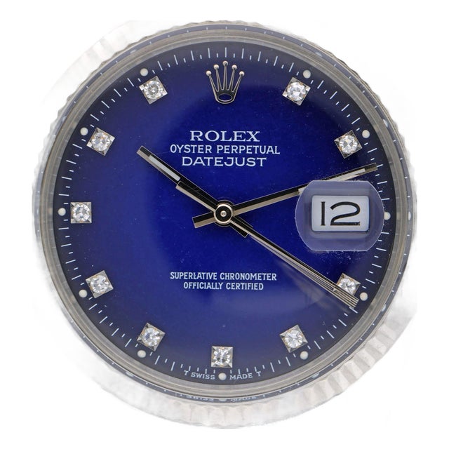 Rolex Datejust 16014 Blue Vignette Diamond Dial 36mm Steel White Gold Watch For Sale