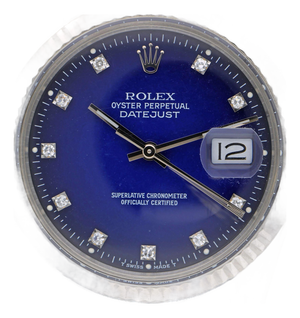 Rolex Datejust 16014 Blue Vignette Diamond Dial 36mm Steel White Gold Watch