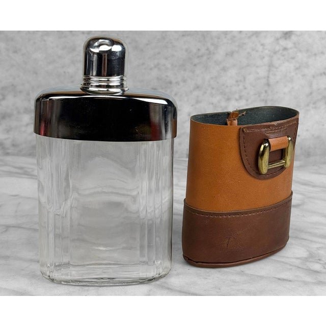 Traditional Vintage Traditional Leather & Glass Horse Bit Liquor Flask For Sale - Image 3 of 10