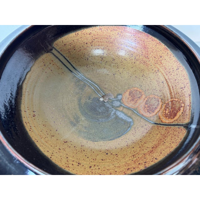 1980s Large - 1980’s Vintage Handmade Studio Art Pottery Pedestal Bowl, Signed For Sale - Image 5 of 11