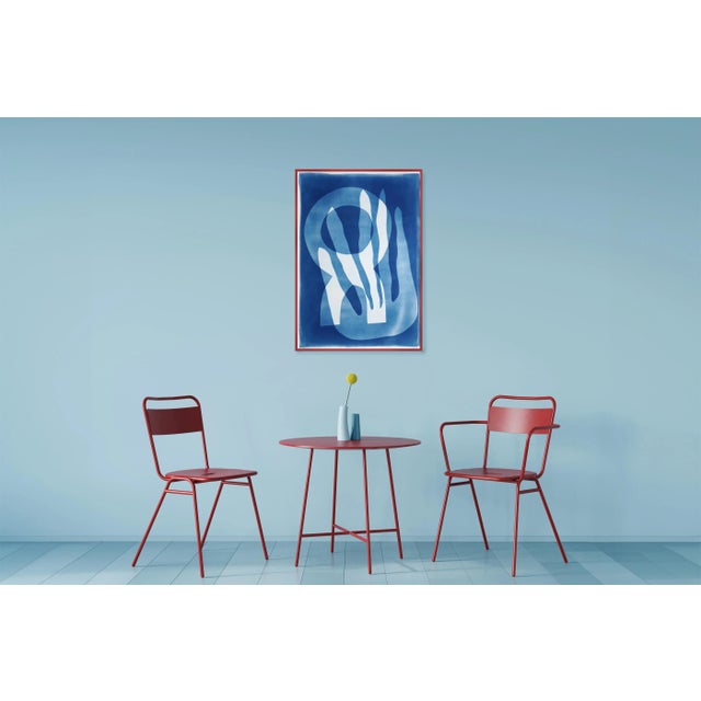 2025, Abstract Bold Marine Shapes, Unique Monotype Cyanotype of Watercolor Paper of "Marine Fauna" by Kind of Cyan For Sale - Image 4 of 8