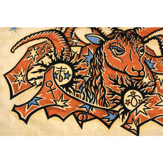 Brutalist Aries Zodiac Tapestry in Wool by Elie Grekoff for Tanit, Paris, France, 1970 For Sale - Image 3 of 7