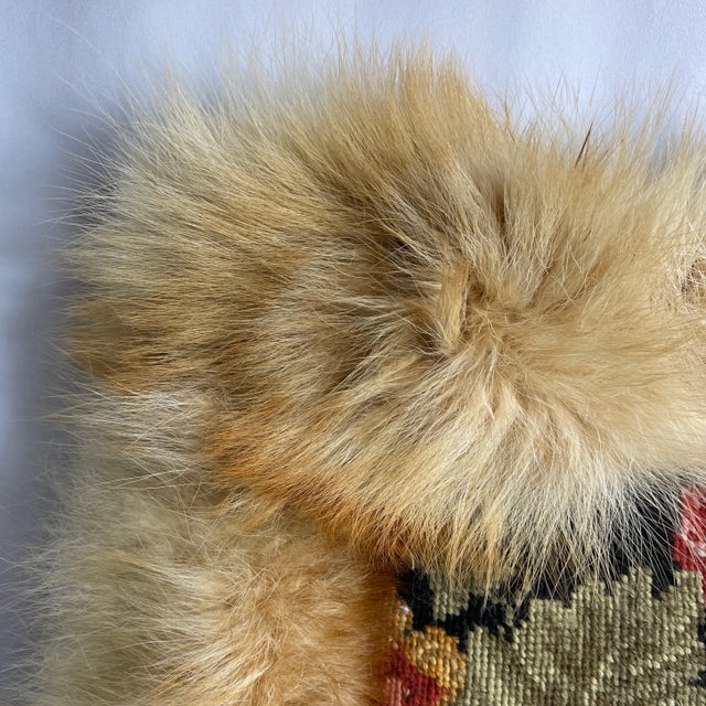 Completely hand made pillows Niddle point and border fox fur square. From France