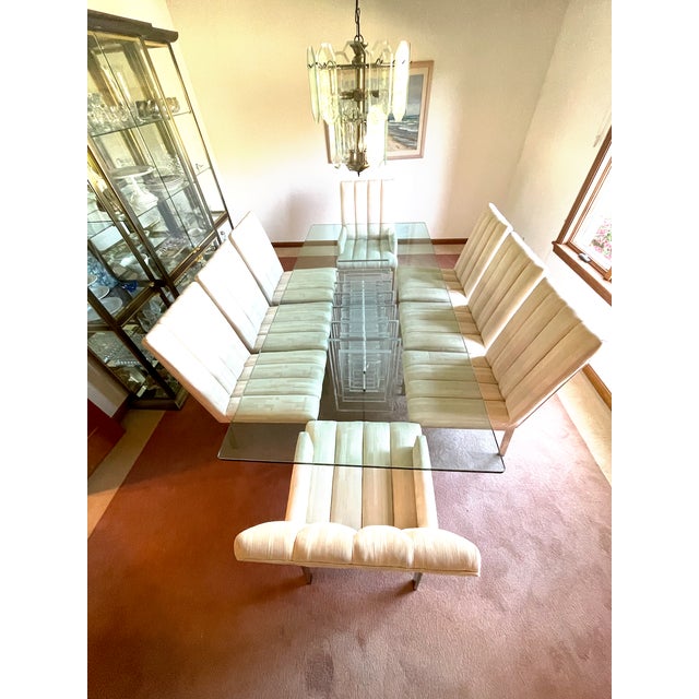 1980s Modern Glass Dining Room Table and Chair Set of 9 For Sale In Chicago - Image 6 of 10
