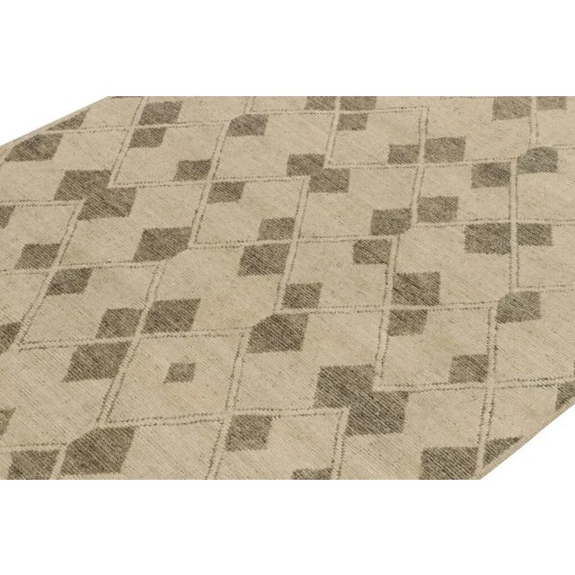 Rug & Kilim Rug & Kilim’s Moroccan Style Rug in Beige-Brown Diamond Patterns For Sale - Image 4 of 5