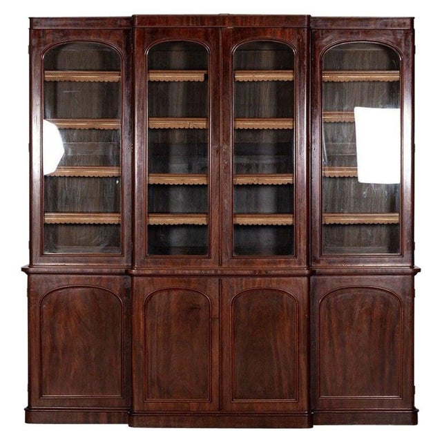 Large 19th Century English Mahogany Glazed Breakfront Bookcase, 1880s For Sale - Image 16 of 16