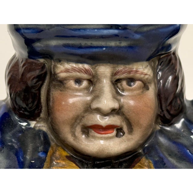 Blue Vintage Staffordshire Style Majolica Toby Parliament Judge Teapot For Sale - Image 8 of 12