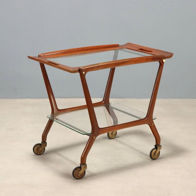 Beech and Glass Serving Cart, 1960s For Sale - Image 9 of 9