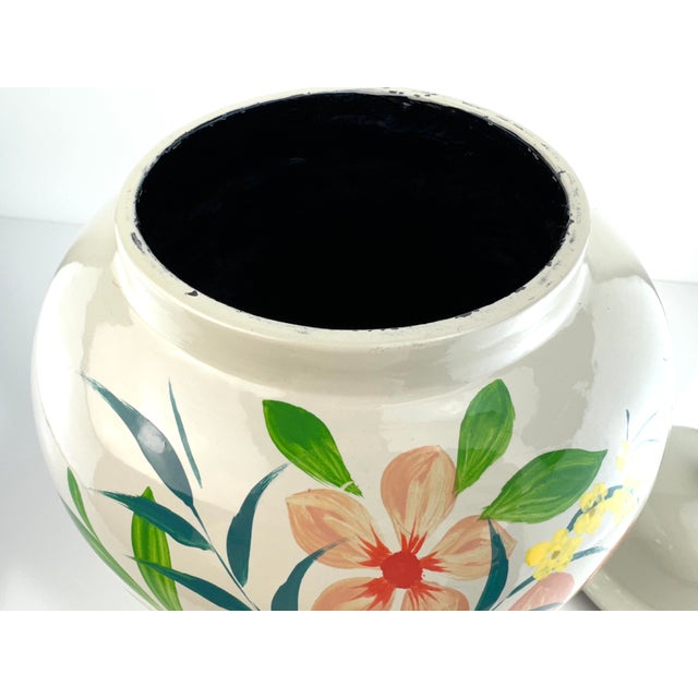 Vintage French Hand-Painted Floral Ginger Jar With Lid For Sale - Image 10 of 11