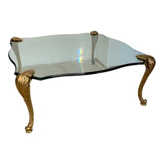 Vintage P E Guerin Brass Glass Coffee Table For Sale