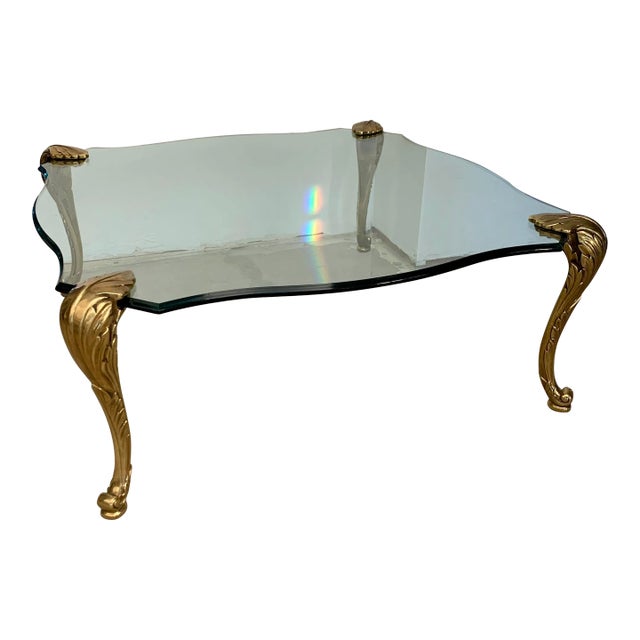 Vintage P E Guerin Brass Glass Coffee Table For Sale