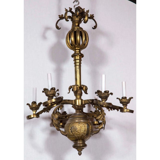 19th century brass chandelier. Six lights, very dramatic.