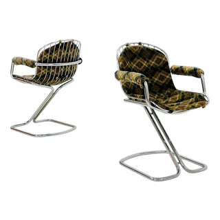pace Age Chrome & Velvet Dining Room Chair by Gastone Rinaldi, 1970s For Sale