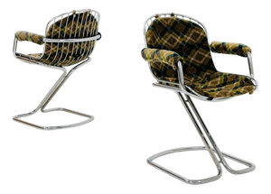pace Age Chrome & Velvet Dining Room Chair by Gastone Rinaldi, 1970s