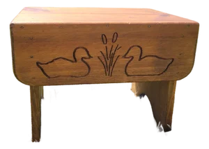 Rustic Pine Step Stool With Heart Cut-Outs and Etched Mallard Scene