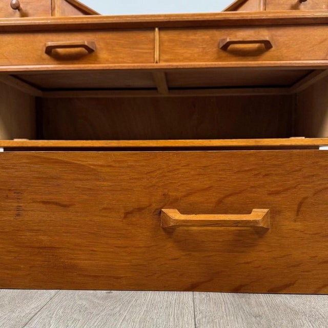 Brown Vintage 20th Century English Golden Oak Low Chest of Drawers For Sale - Image 8 of 15